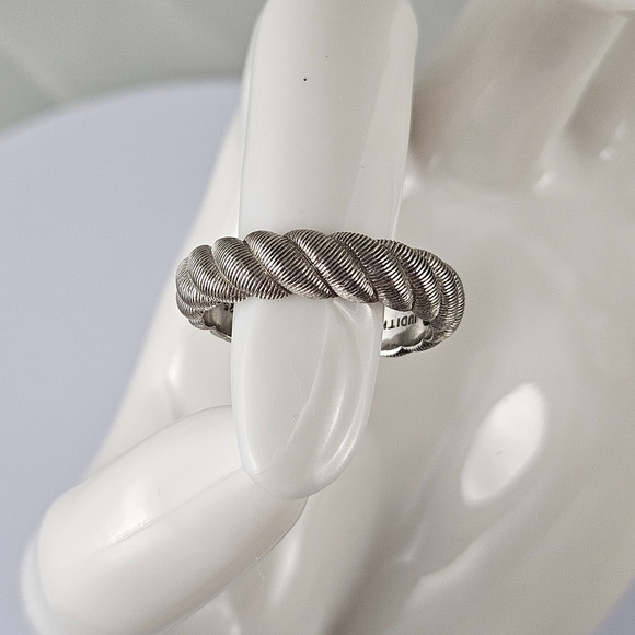 Judith Ripka 925 Sterling Silver Ring Stacking Textured Sz 8 - Picture 6 of 7